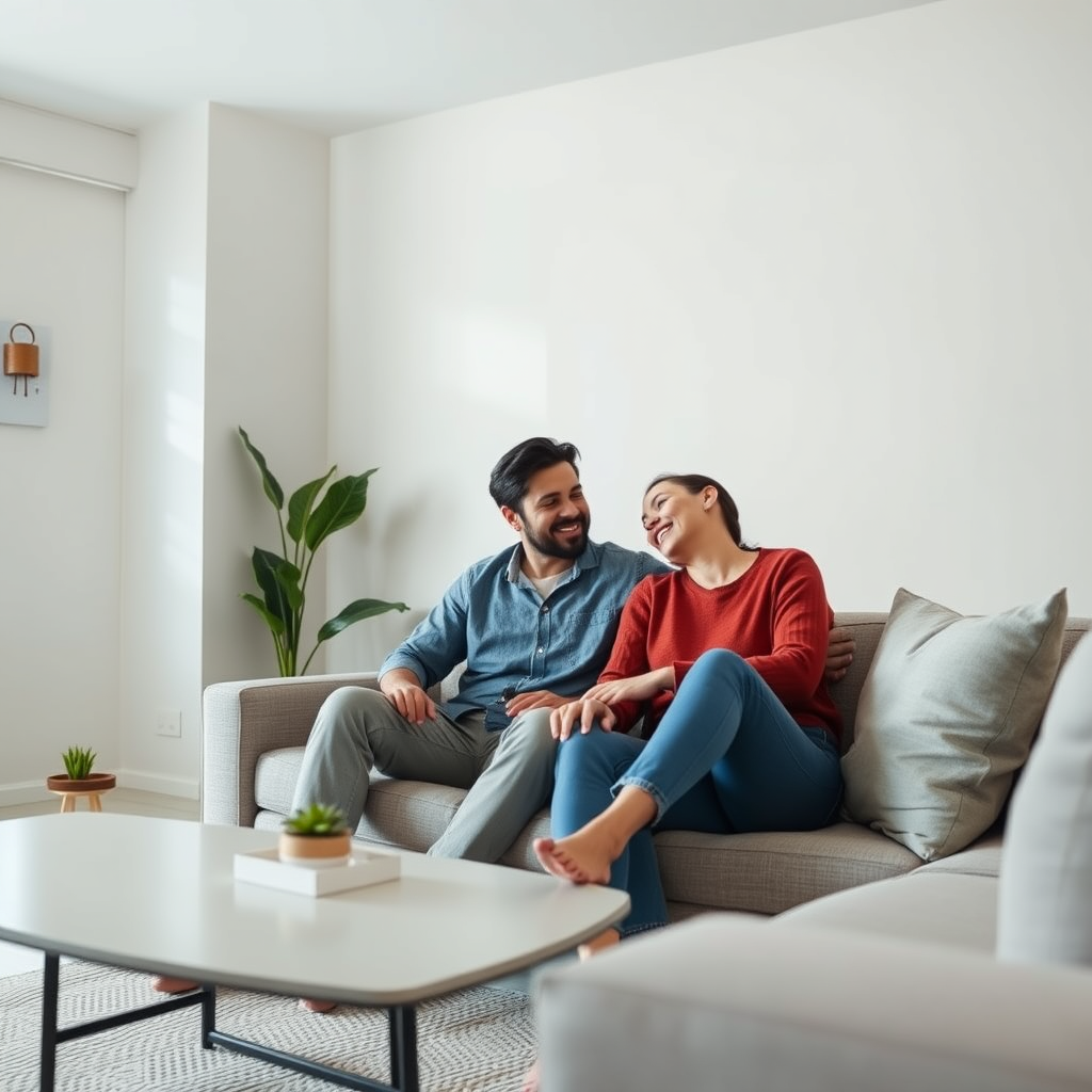A couple using a private home setting for telehealth relationship support