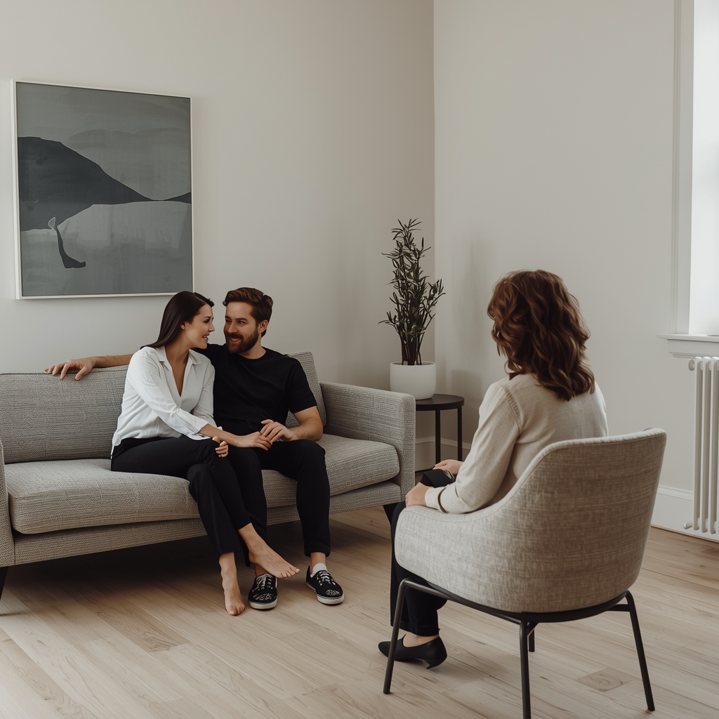 A couple in a marriage counseling and couples therapy session