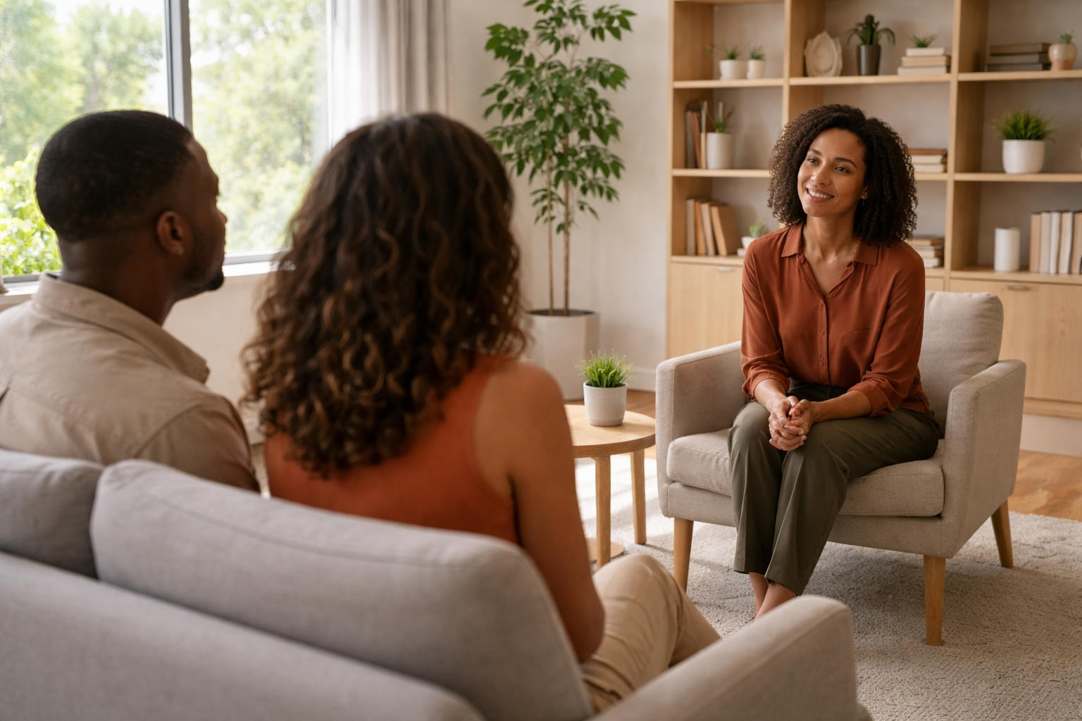 A couple in a focused relationship therapy conversation