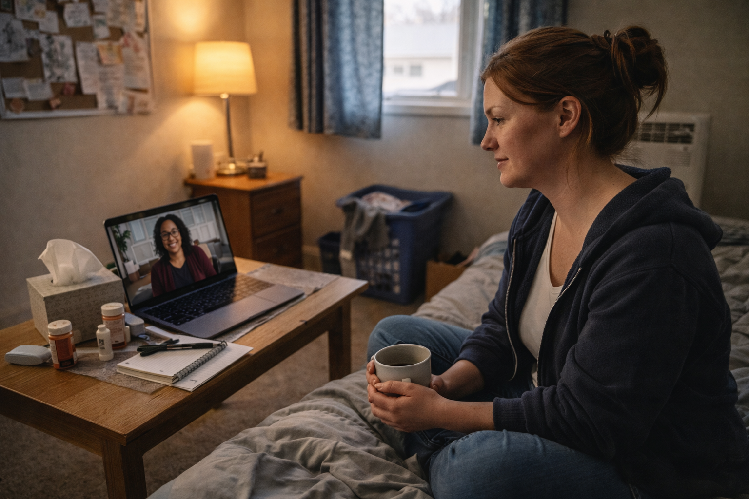 A home workspace prepared for online individual counseling