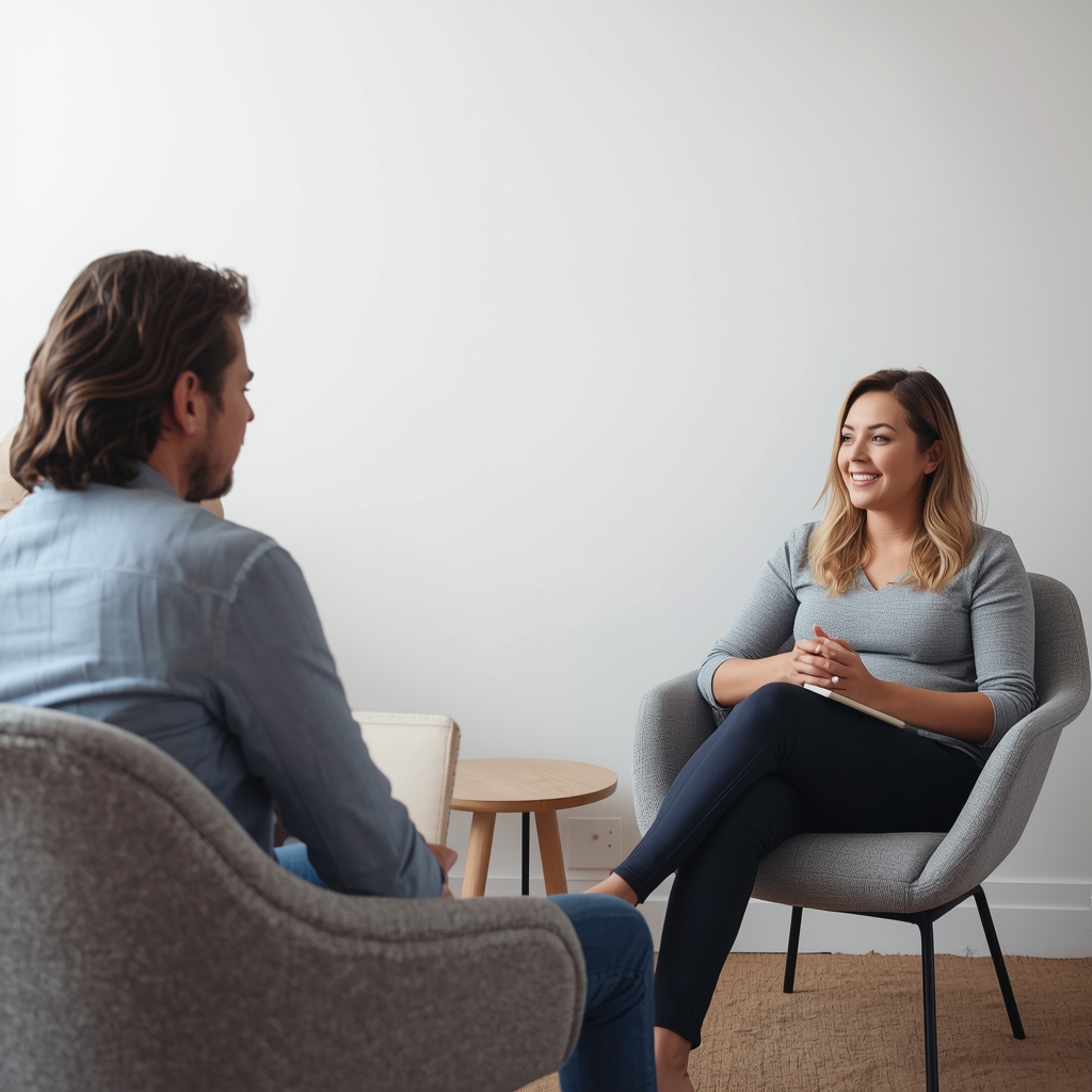 An individual therapy conversation in a quiet office