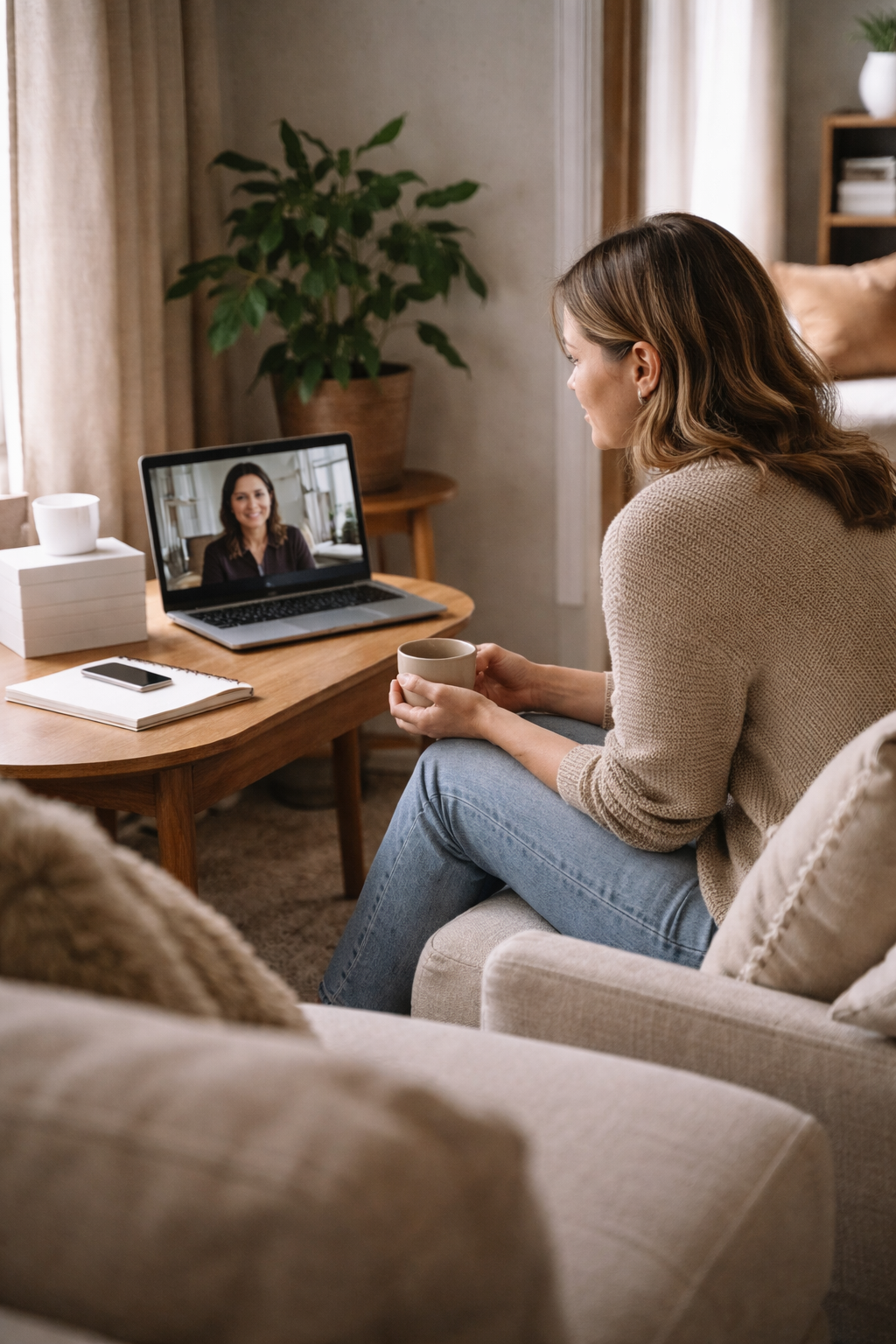 A calm home setting used for online individual counseling