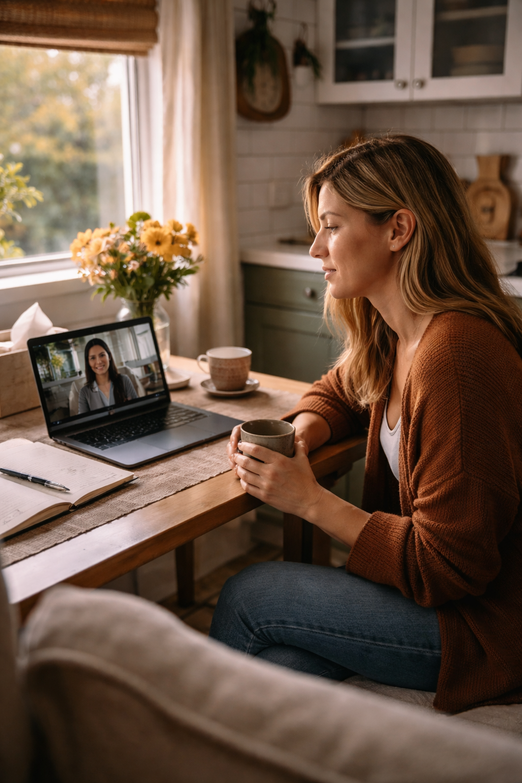 A home counseling setup used for online psychotherapy support