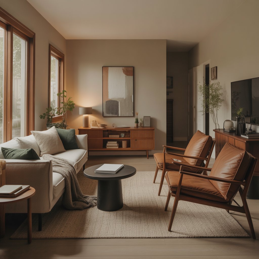 A warm home-like counseling room with comfortable seating